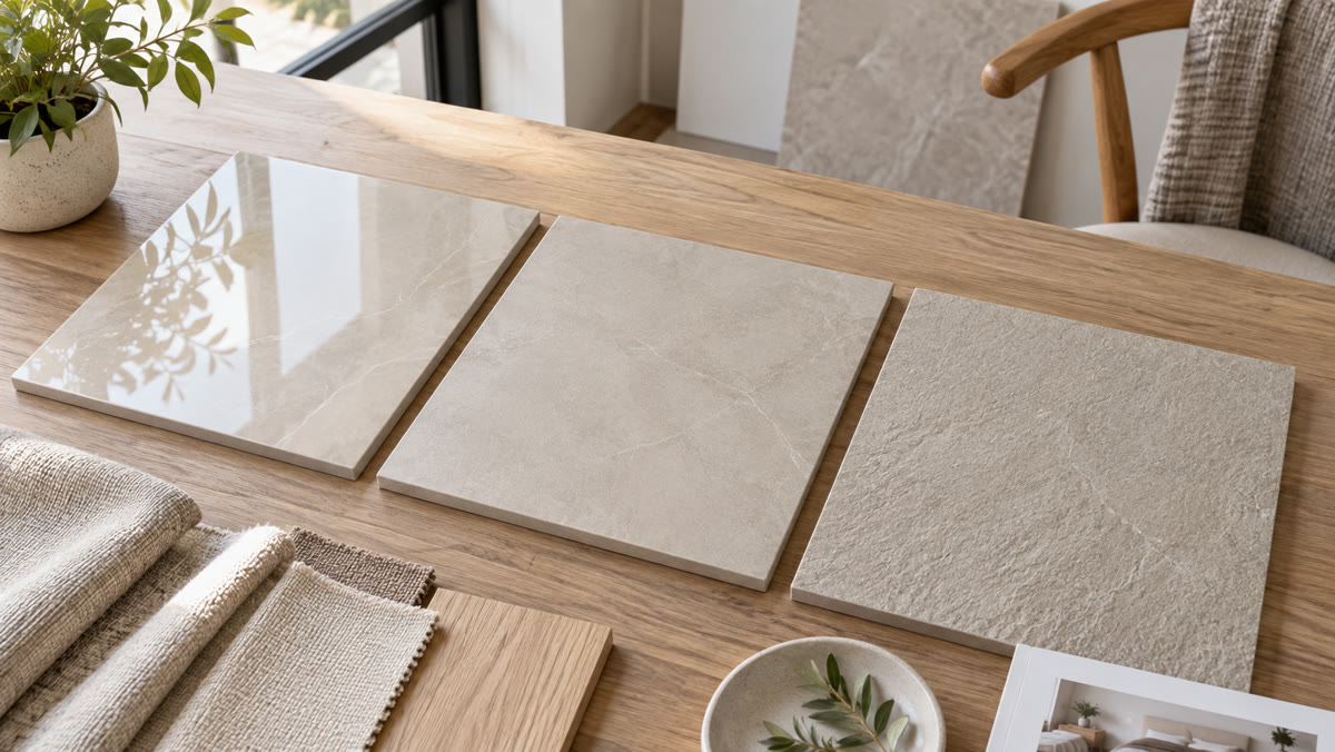 So sánh bề mặt gạch lát nền phòng ngủ bóng mờ và nhám